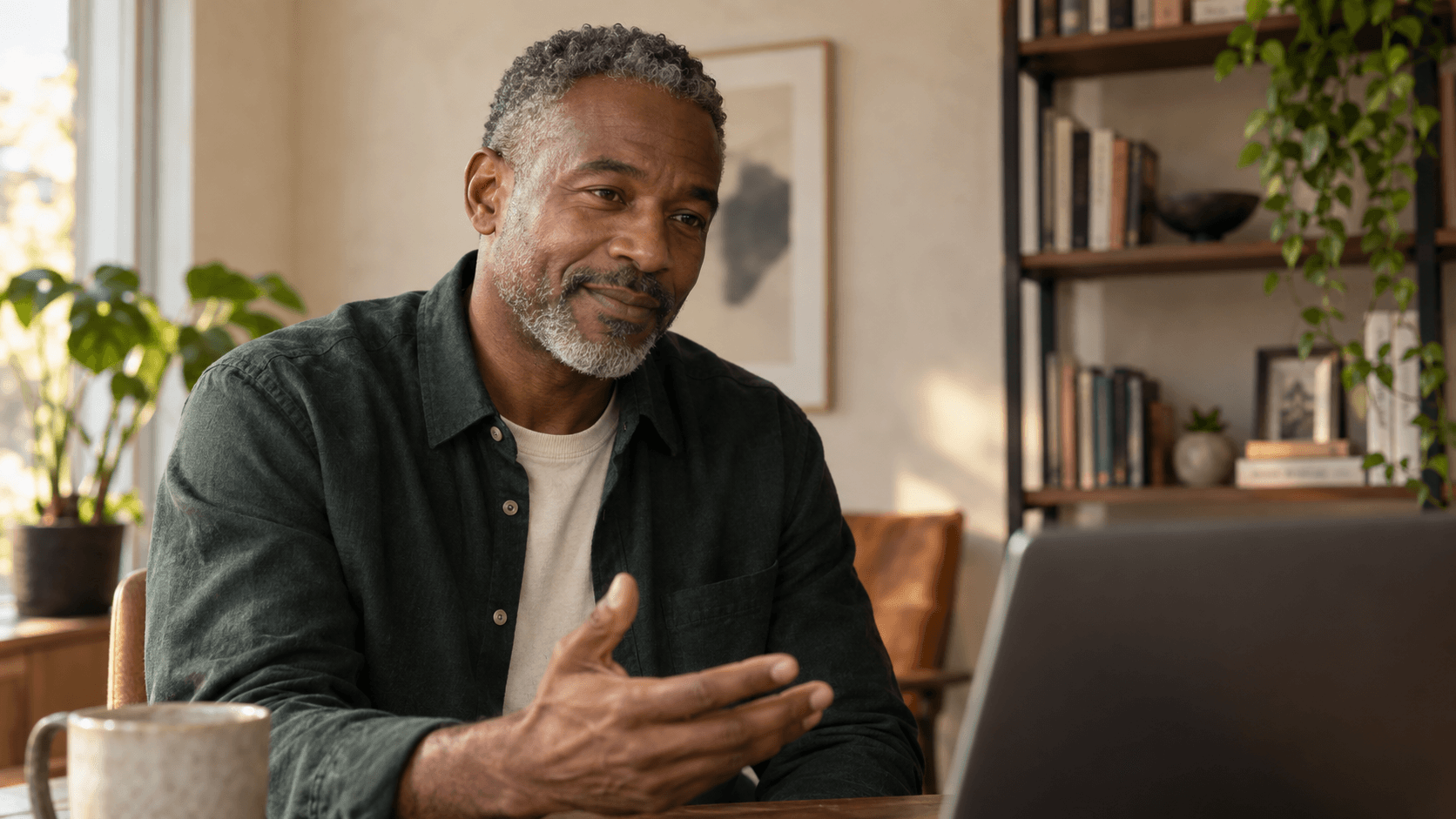 A leadership coach engaged in an online conversation